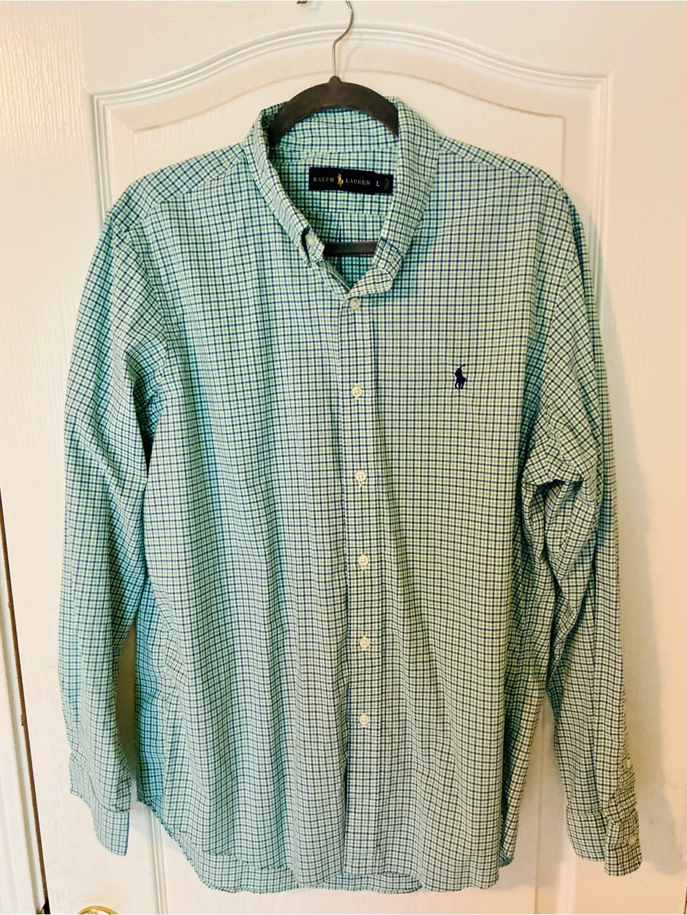 Polo by Ralph Lauren Teal and Navy Plaid Button-Down Shirt size L